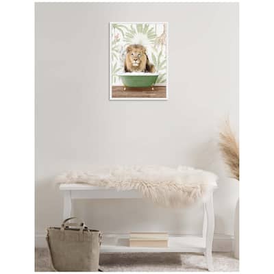 Kate and Laurel Sylvie Lion in Wild Safari Bathtub Framed Canvas by Amy Peterson
