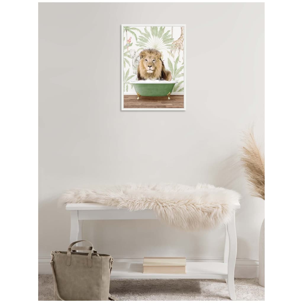 Kate and Laurel Sylvie Lion in Wild Safari Bathtub Framed Canvas by Amy Peterson