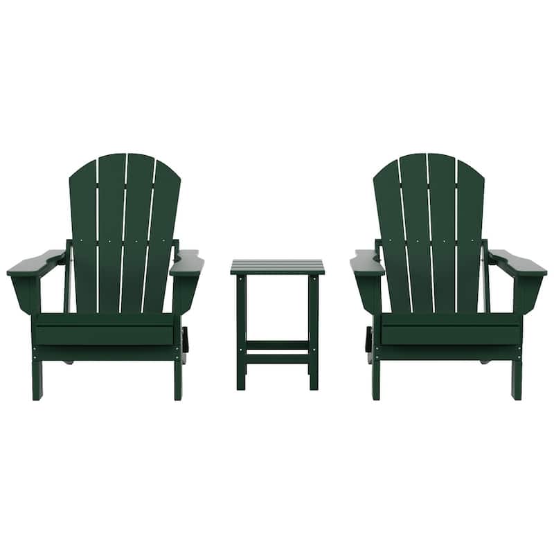 Polytrends Laguna Hdpe All Weather Outdoor Patio Foldable Adirondack Chairs With Side Table (3-Piece Set)