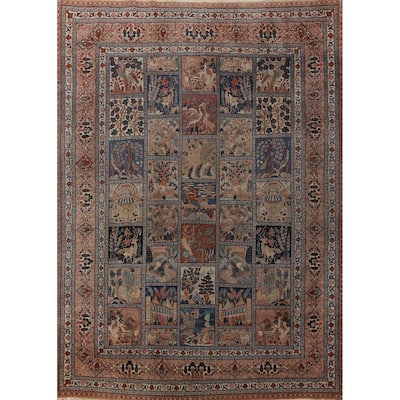 Vegetable Dye Animals Design Kashmar Persian Rug Handmade Wool Carpet - 9'9" x 13'0"