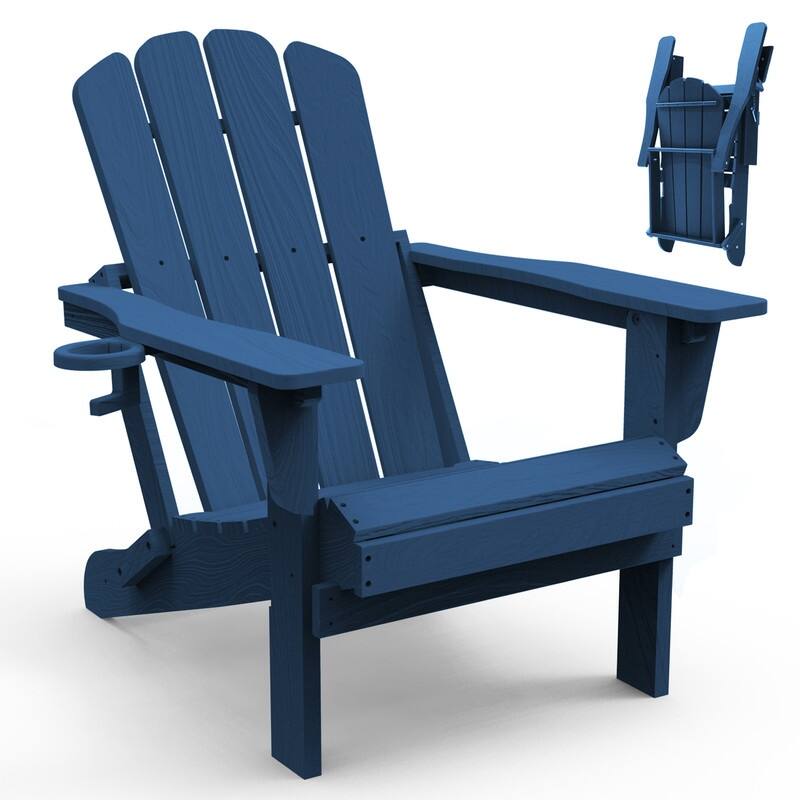 Domi Folding Adirondack Chair,Wooden Textured with Cup Holder,HDPE