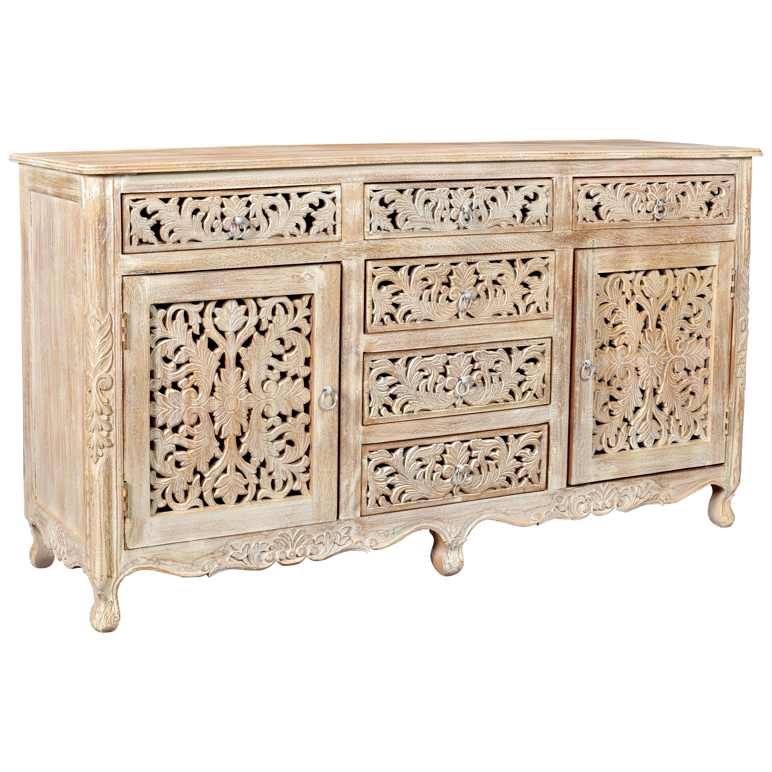 Florence Floral Carved Wood 6-Drawer 2-Door Sideboard