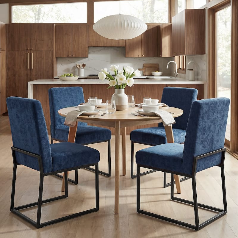 Mid Century Modern Dining Chair with Black Metal Legs