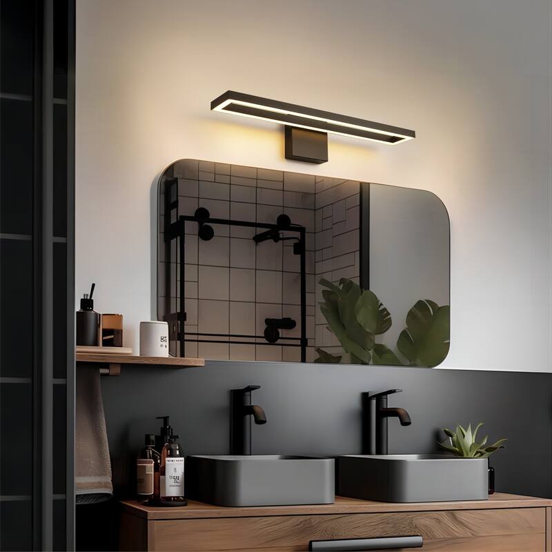 23.6 in. Modern Aluminum Linear Black Dimmable Integrated LED 3000K Bathroom Vanity Wall Light