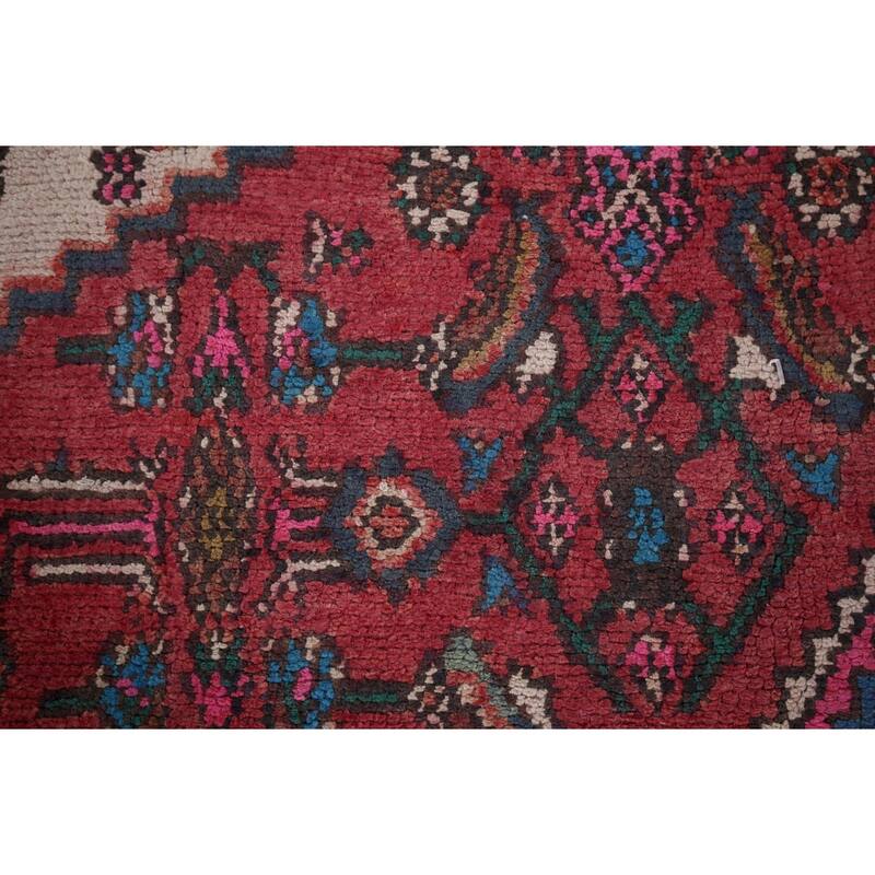 Pink & Turquoise Hamedan Persian Vintage Area Rug Handmade Wool Carpet - 6'10" x 9'8"