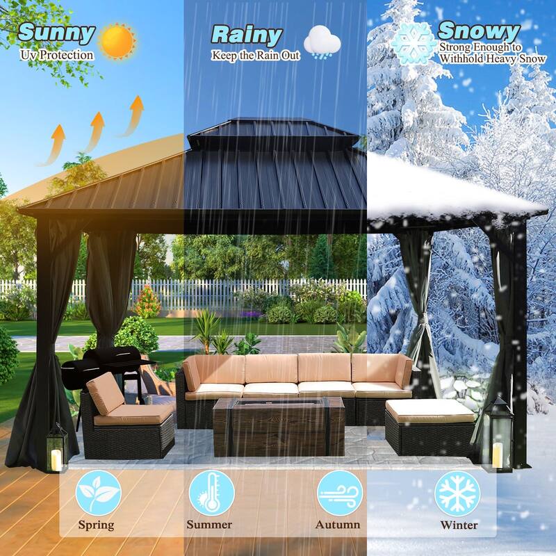 VEIKOUS Outdoor Aluminum Double Hardtop Gazebo Pergolas for Patio Lawn and Garden