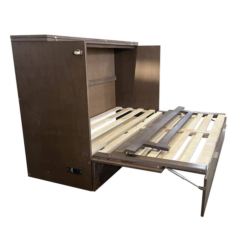 Farmhouse Style Queen Size Cabinet Murphy Bed with Charging Station and Large Storage Drawer