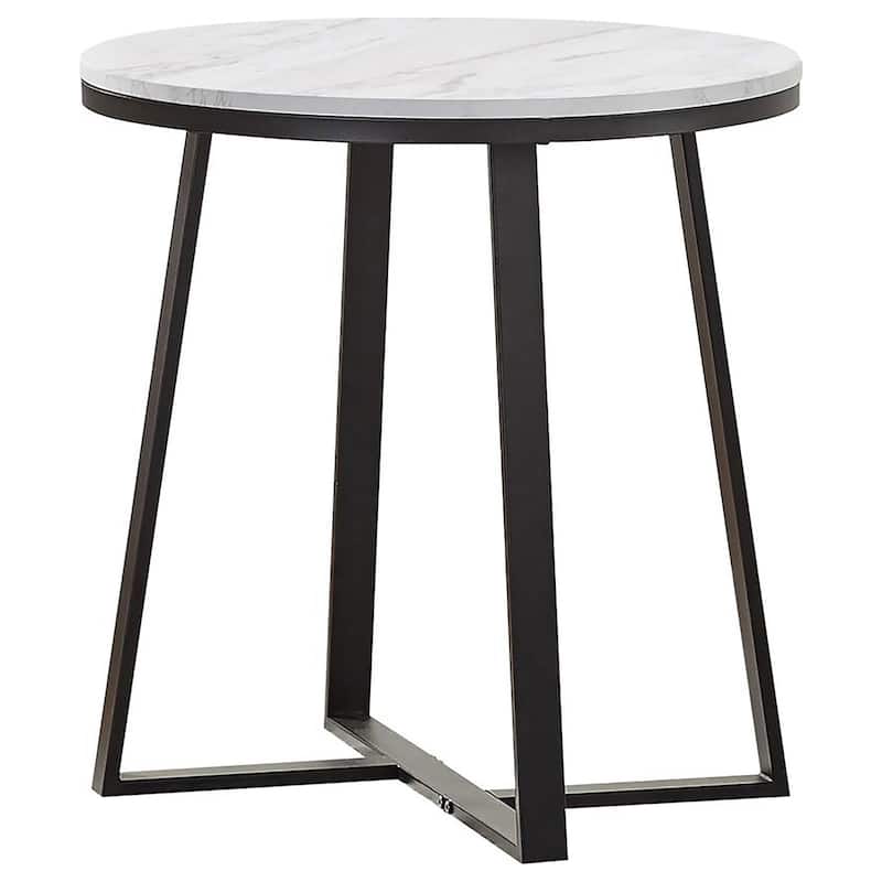 Faux Marble and Matte End Table - White - Wood