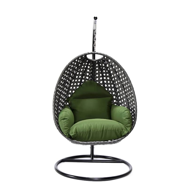 LeisureMod Charcoal Single Seater Rattan Wicker Egg Swing Hanging Chair for Indoor Outdoor Patio Porch Backyard Garden