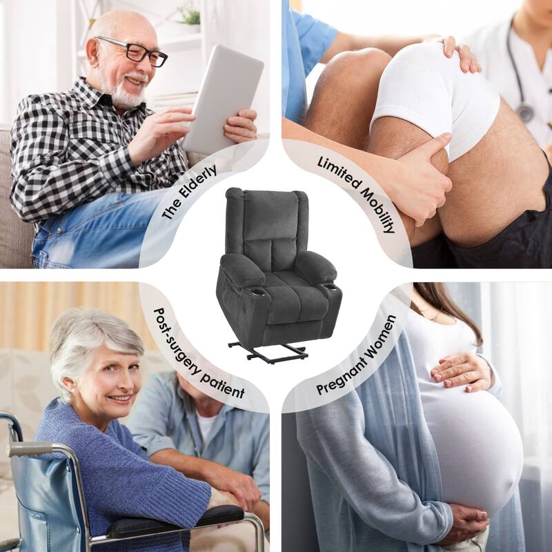 Power Lift Recliner Chair, Lounge Chaise Chair with Heat Functions, Massage Chair with USB Ports & Cup Holders