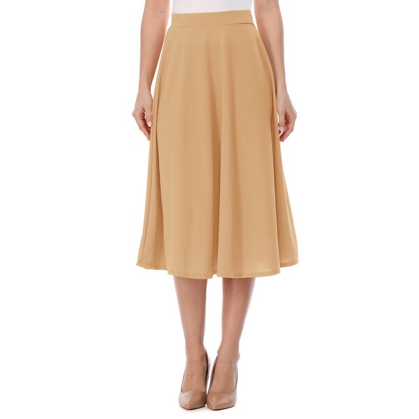 knee length pleated khaki skirt