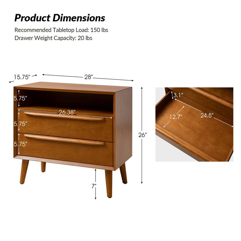 Kay Mid-century Modern 2 - Drawer Nightstand with Built-In Outlets and USB by HULALA HOME