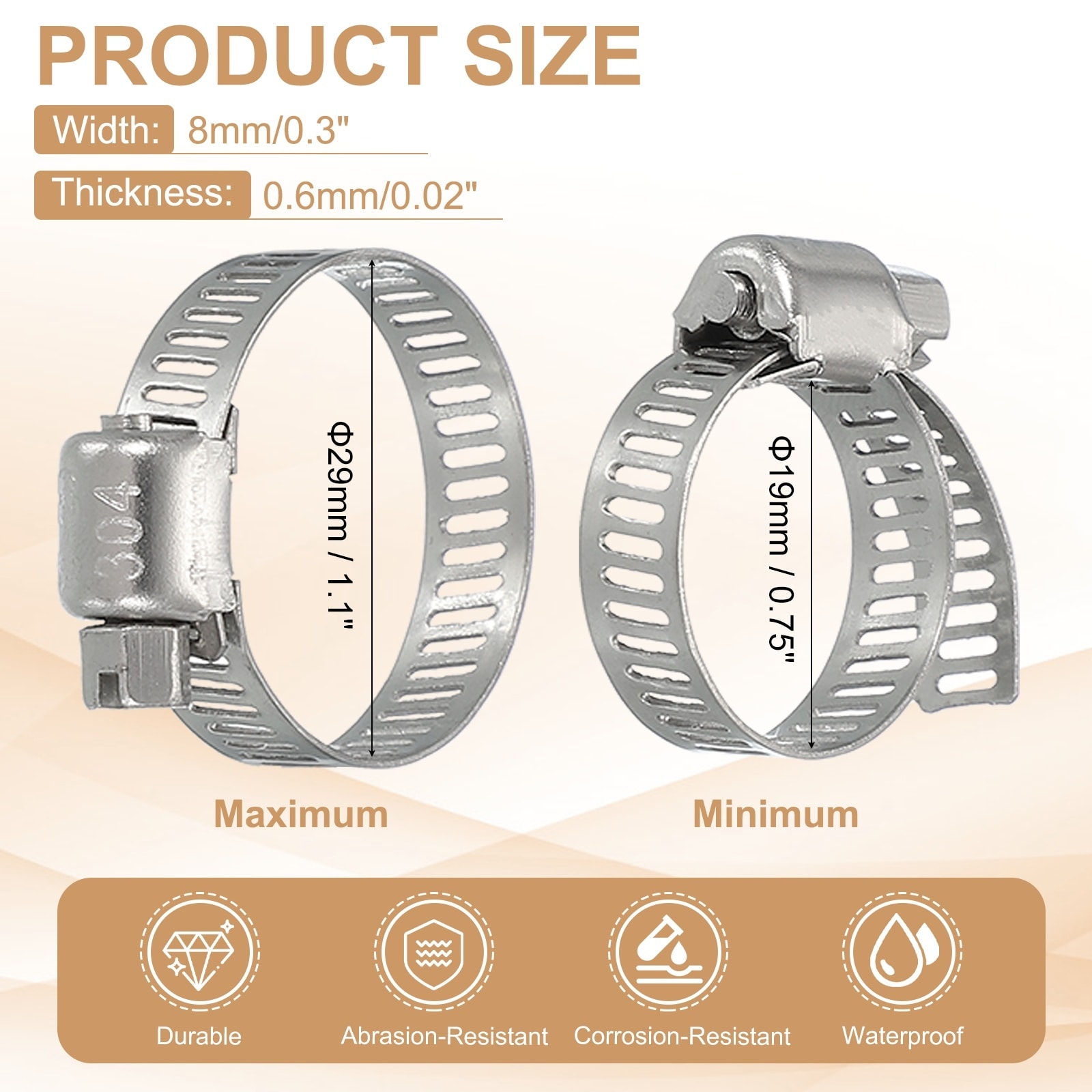 Hose Clamps, Stainless Steel Adjustable Worm Gear Hose Clamp for Plumbing Automotive Hose Fuel Line Pipe Clamps - Silver