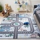 preview thumbnail 3 of 30, SAFAVIEH Kids Playhouse Machine Washable Slip Resistant Terrie Neighborhood 3'3" x 3'3" Square - Blue/Dark Grey