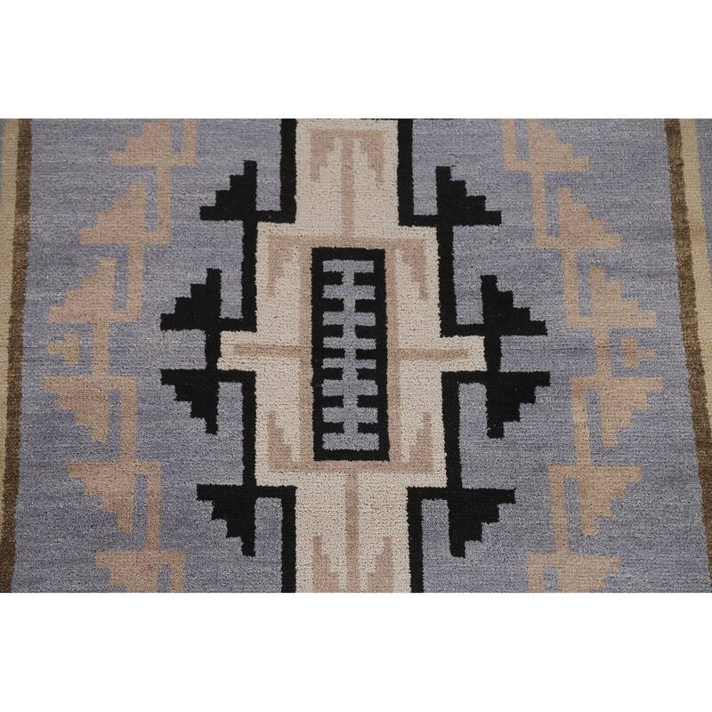 Hand Knotted Oriental 100% Wool Carpet Tribal Navy Blue & Blues Area Rug - 5' 10'' X 4' 0''