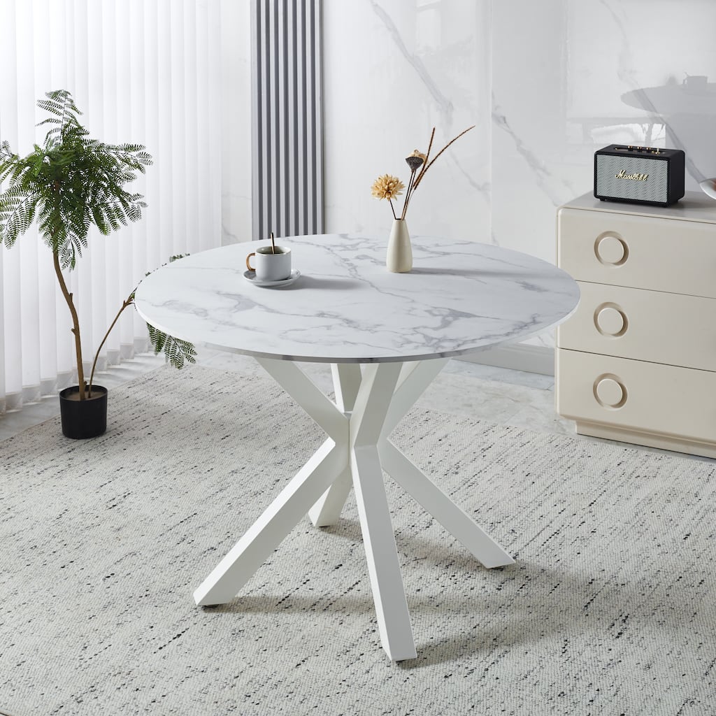 42.1"WHITE Table cross leg Mid-century Dining Table for 4-6 people With Round Mdf Table Top, Pedestal Dining Table - White