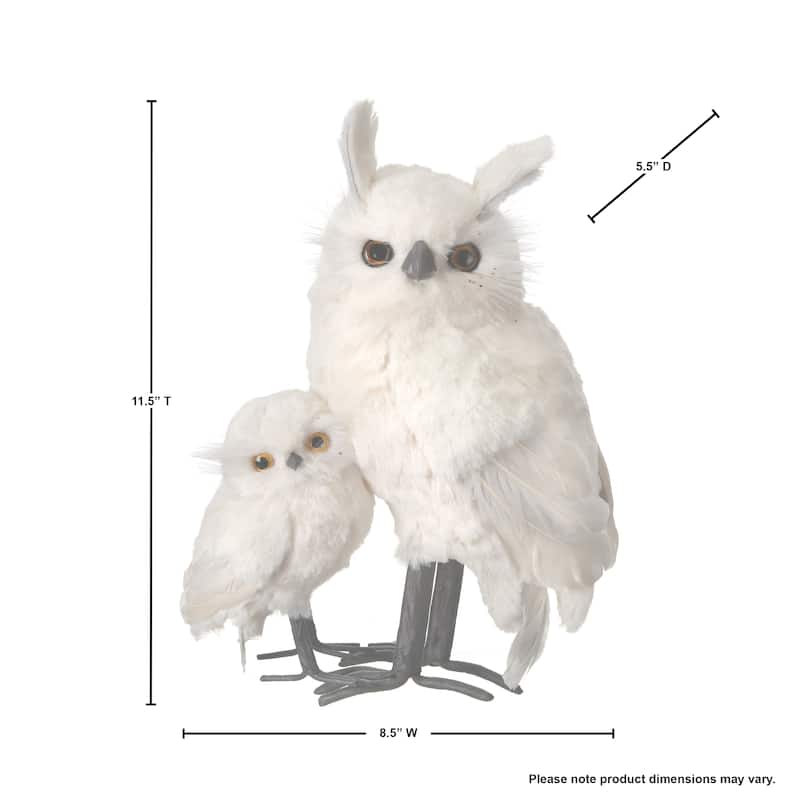 11.5" White Furred Snow Owl W/Baby