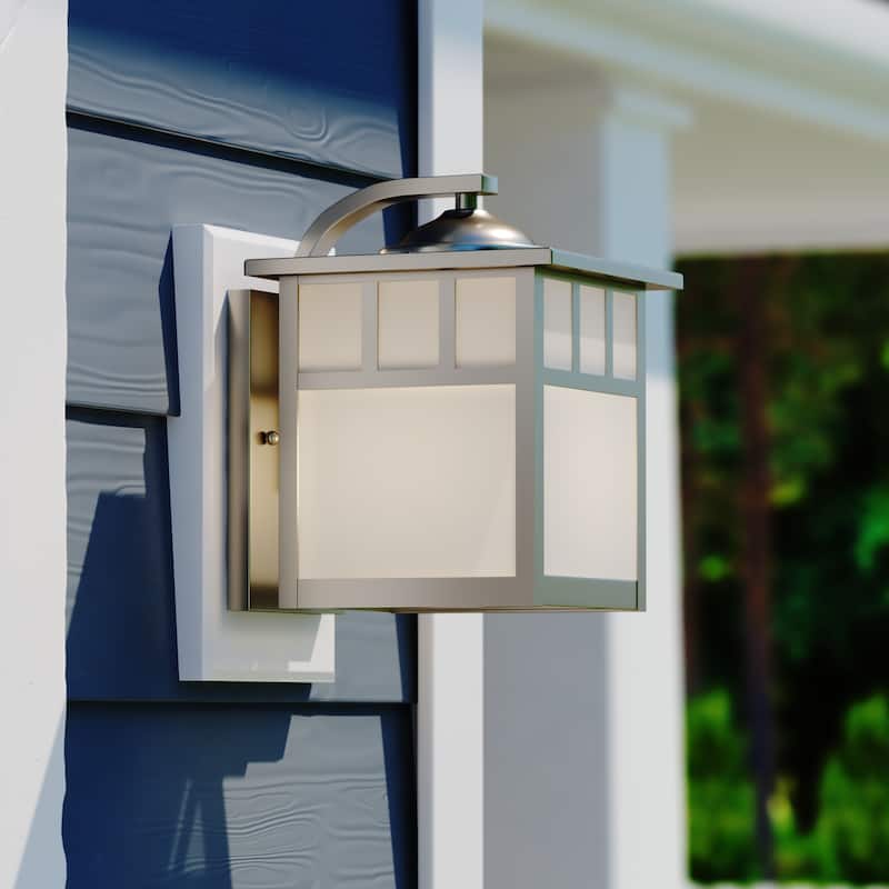 Mission Stainless Steel 1 Light Rectangle Outdoor Wall Lantern White Glass - 7-in W x 9-in H x 9.25-in D - Stainless Steel - 7.25-in W x 9.5-in H x 9-in D