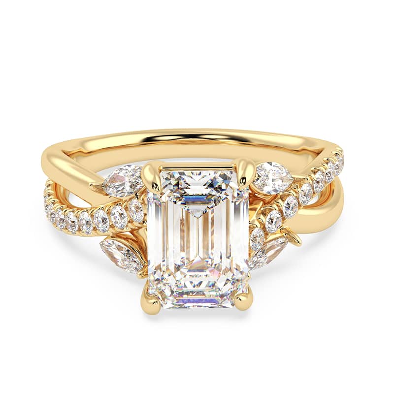 Auriya 14k Gold 6 3/5ctw Lab Grown Emerald Nature's Inspired Diamond Engagement Ring (F-G VS) - Yellow - 5