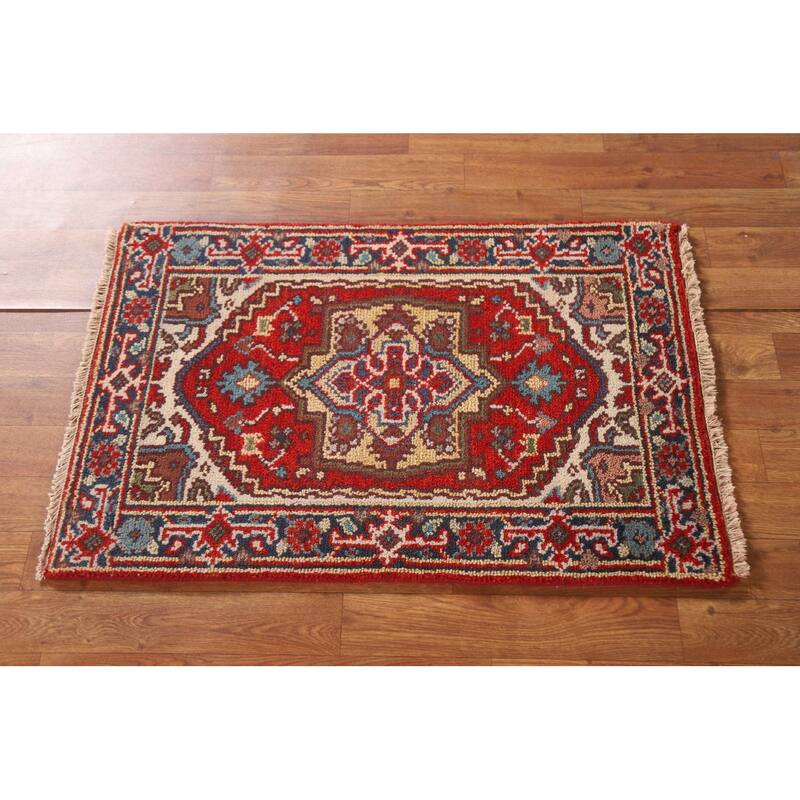 Traditional Red Heriz Serapi Foyer Area Rug Hand-knotted Wool Carpet - 2'0"x 3'0"
