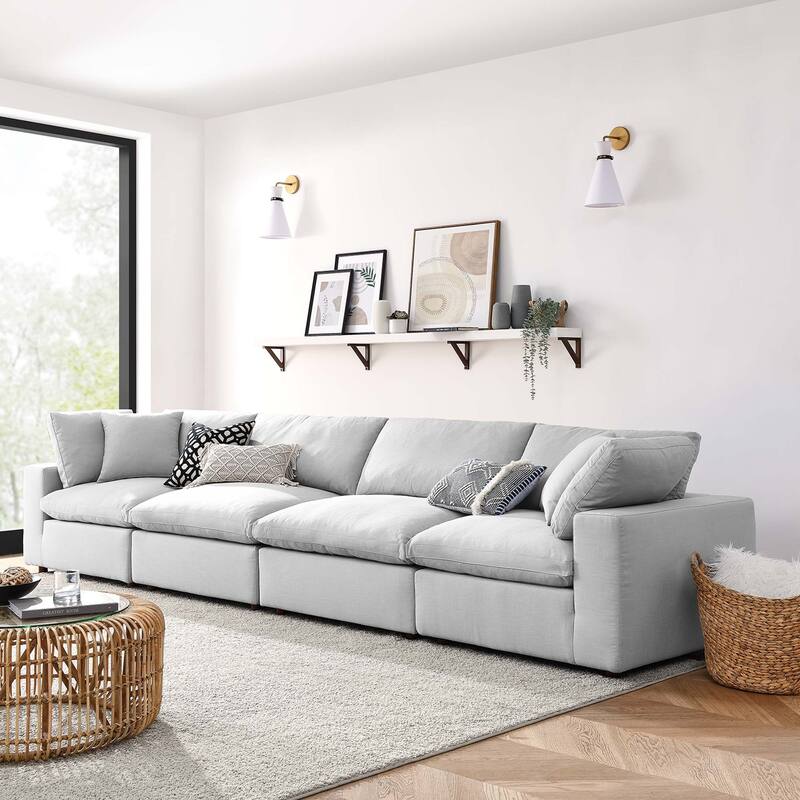 Commix 4 Piece Down Filled Overstuffed Sectional Sofa Set - Light Gray
