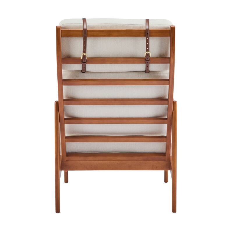 Mid Century Modern Accent Armchair, Solid Wood Frame with High Back, Beige Upholstered Cushions, Ergonomic Lounge Chair