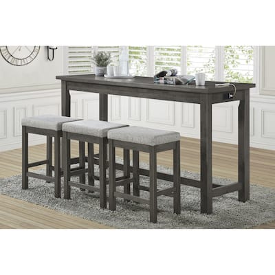 4pc Counter Height Dining Set Counter Height Table w Drawer Built-in USB Ports Power Outlets and 3 Stools Casual