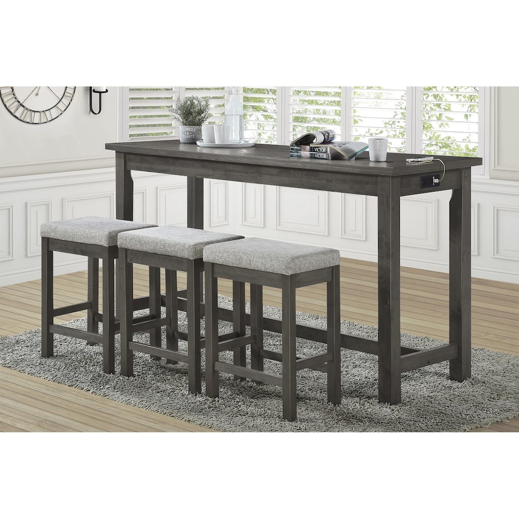 4pc Counter Height Dining Set Counter Height Table w Drawer Built-in USB Ports Power Outlets and 3 Stools Casual