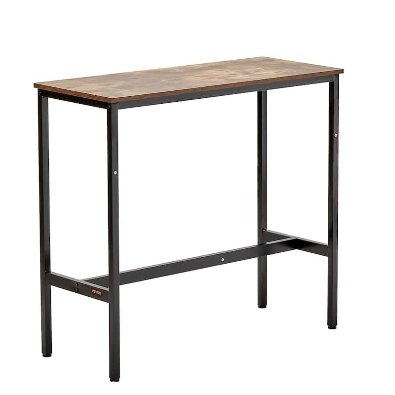 Rustic Brown High Pub Bar Table with Footrest for and Metal Black Frame Home Kitchen Restaurant - 39"L x 16"W x 35.5"H