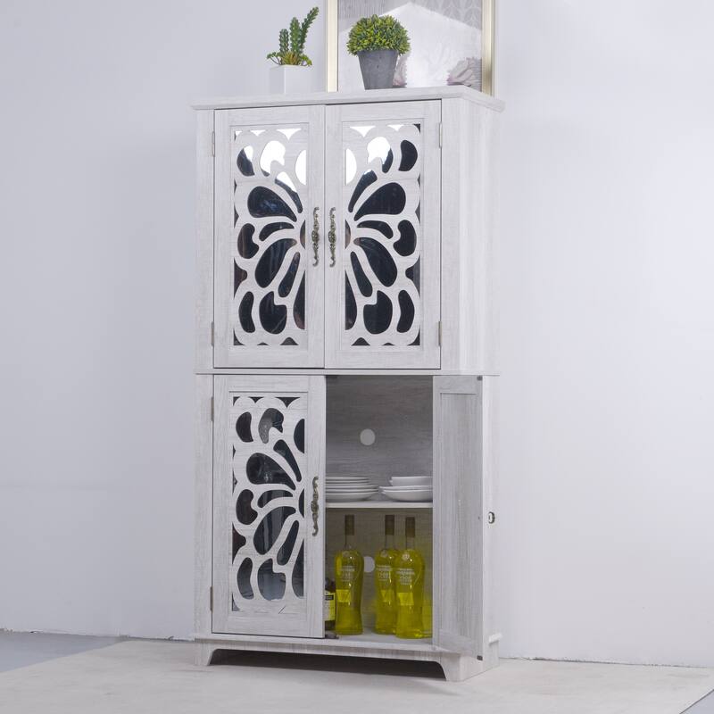 Display sideboard buffet with 4 Acrylic Mirrored doors, Adjustable Shelves storage Cabinet for Kitchen, Living Room