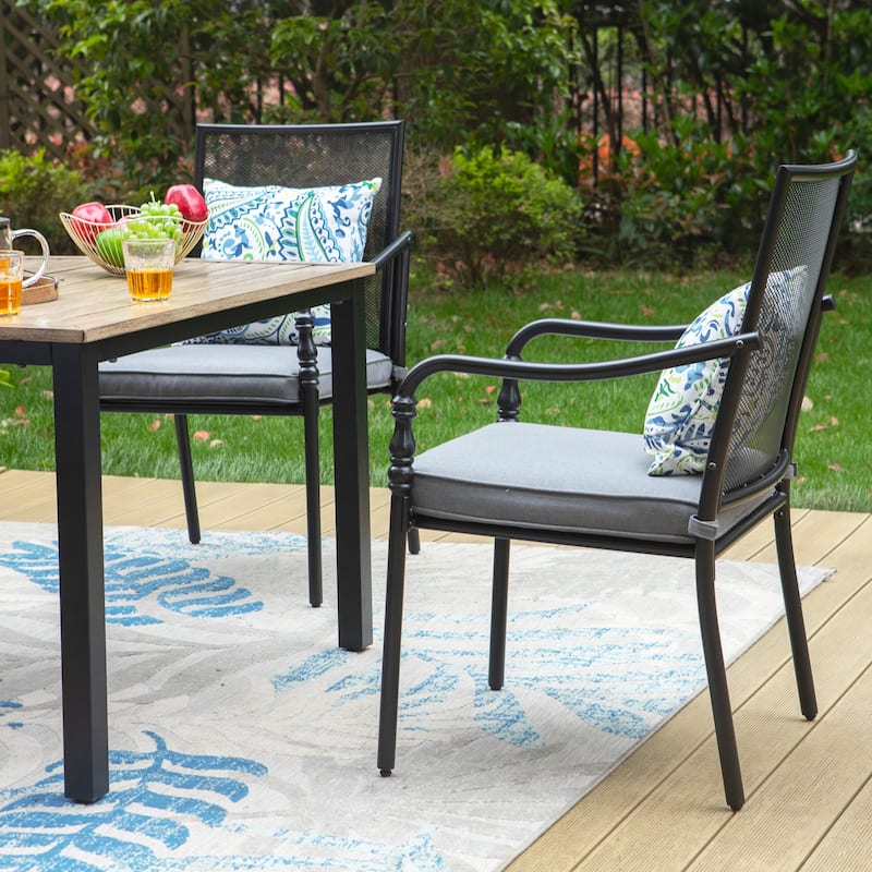 MAISON ARTS 5-Piece Patio Dining Set, Square Brown Metal Dining Table and 4 Gourd Head Shape Armrest Chairs