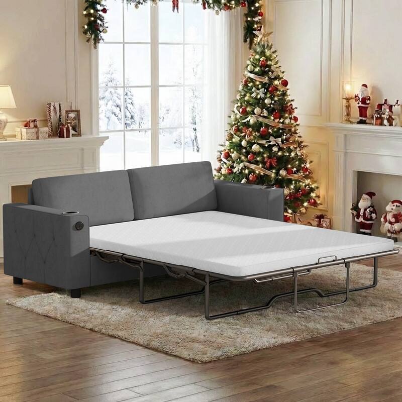 Mixoy Pull Out Sofa Bed,Sleeper Sofa Couch with Memory Foam Mattress,Cup Holder,USB,Pull Out Couch Bed