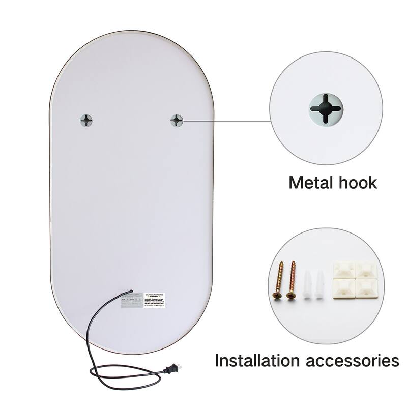 20" x 40" Pill Shape Metal Frame LED Anti-fog Bathroom Vanity Mirror