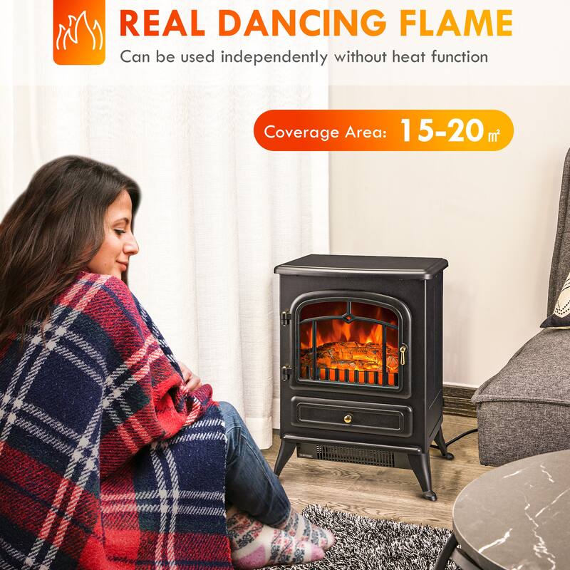 Compact Electric Stove Fireplace, Adjustable Heat, Tip-Over Protection, 216 sq. ft. Coverage - N/A