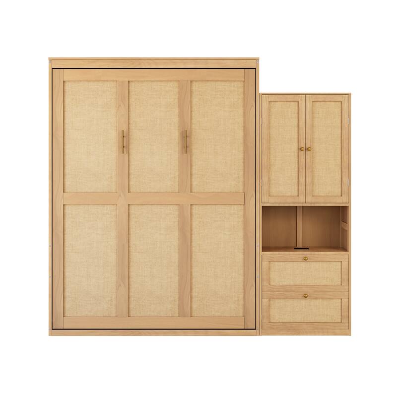Foldable Bed Convert Cube Cabinet Rattan Murphy Bed Space-Saving Bed
