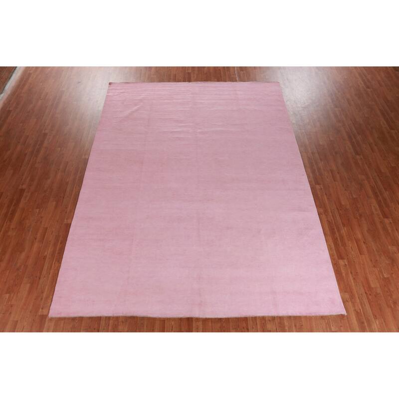 Hand Knotted Oriental 100% Wool Carpet Modern Solid Pink Gabbeh Area Rug - 12' 4'' X 9' 1''