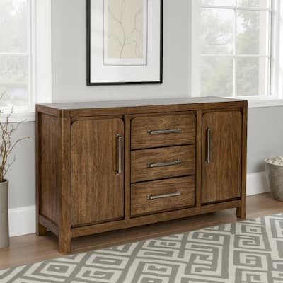 Cabal Dining Room Server, 3 Drawer and 2 Cabinet, Brown Wood, 60 Inch