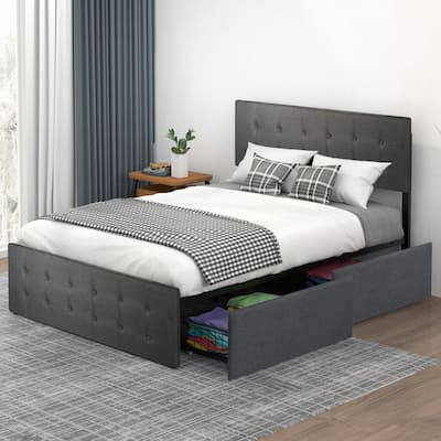 Full Size Upholstered Bed Frame with Adjustable Headboard