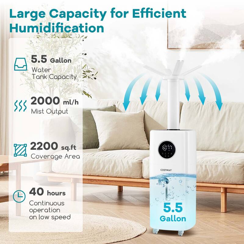 Costway 2200 sq.ft Whole House Humidifier 5.5Gal Top Fill Cool Mist - See Details