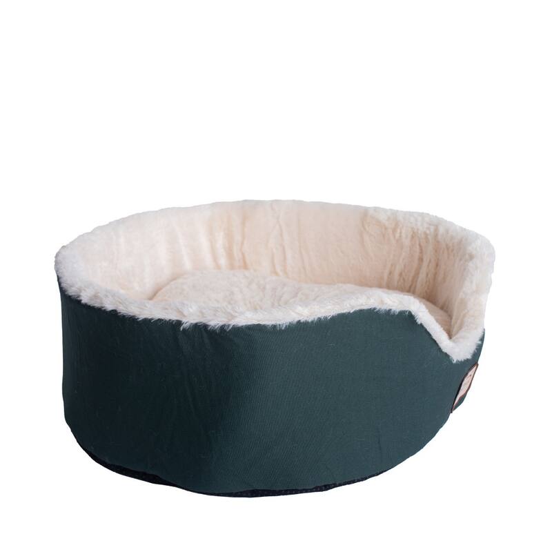 Cat Bed Oval pet cuddle house, Laurel Green/Ivory - 22"L x 19"W x 8"H