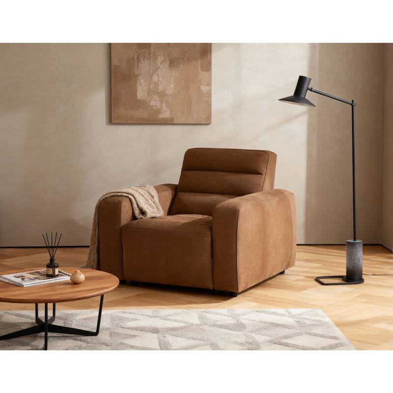 46" W Full-Grain Leather Power Recliner with Zero Gravity, USB & Type-C Charging - Brown