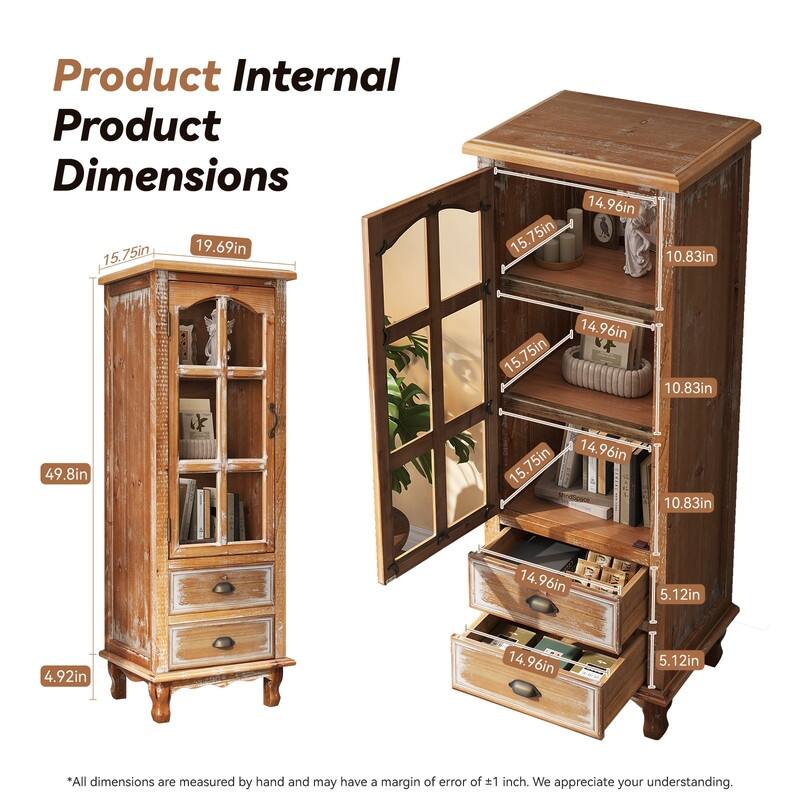 Rustic 54.53"Tall Wooden Accent Cabinet with Decorative Doors and 2 Drawers