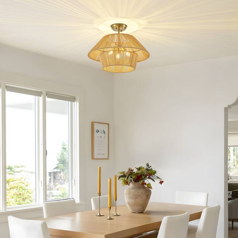 Starsky 3-Light 19.7in Rattan Handwoven Semi-flush Mount