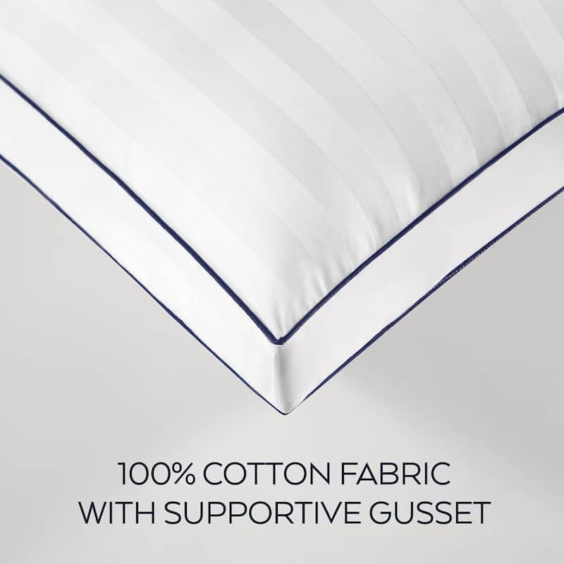 Thomasville 100 % Cotton Damask Stripe Hotel Bed Pillow with Supportive Gusset for Side Back Stomach Sleepers 2 Piece