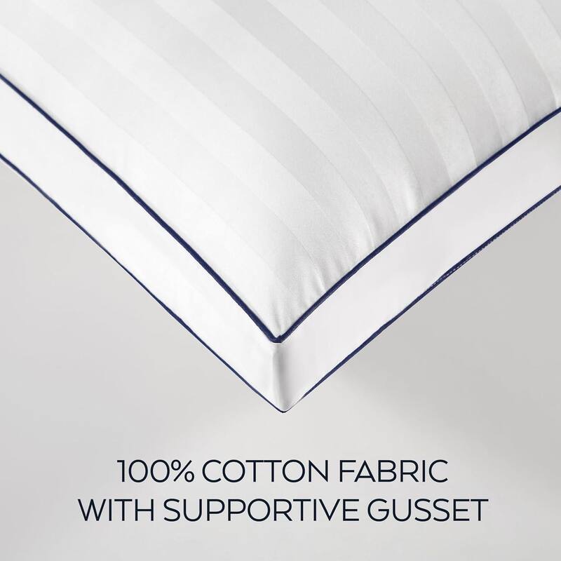 Thomasville 100 % Cotton Damask Stripe Hotel Bed Pillow with Supportive Gusset for Side Back Stomach Sleepers 2 Piece