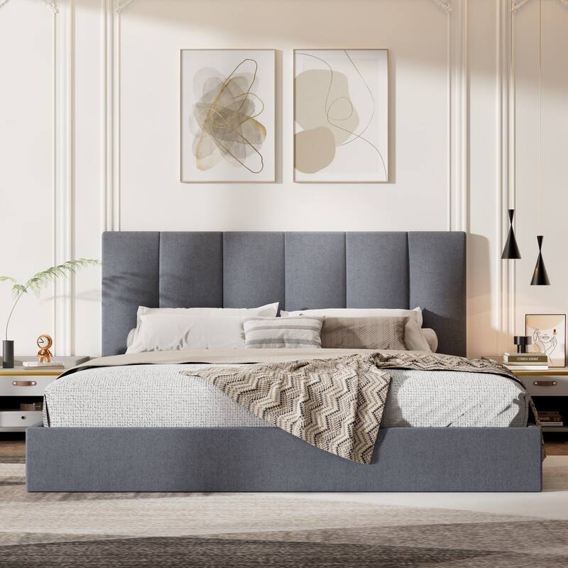 Modern Upholstered Lift-Up Storage Platform Bed with Headboard