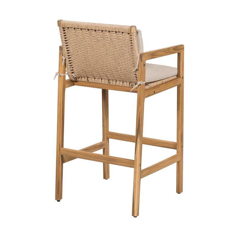 Christopher Knight Home - Marcella Outdoor Elegance Acacia Wood Barstool Set with Wicker Detail and Cushions
