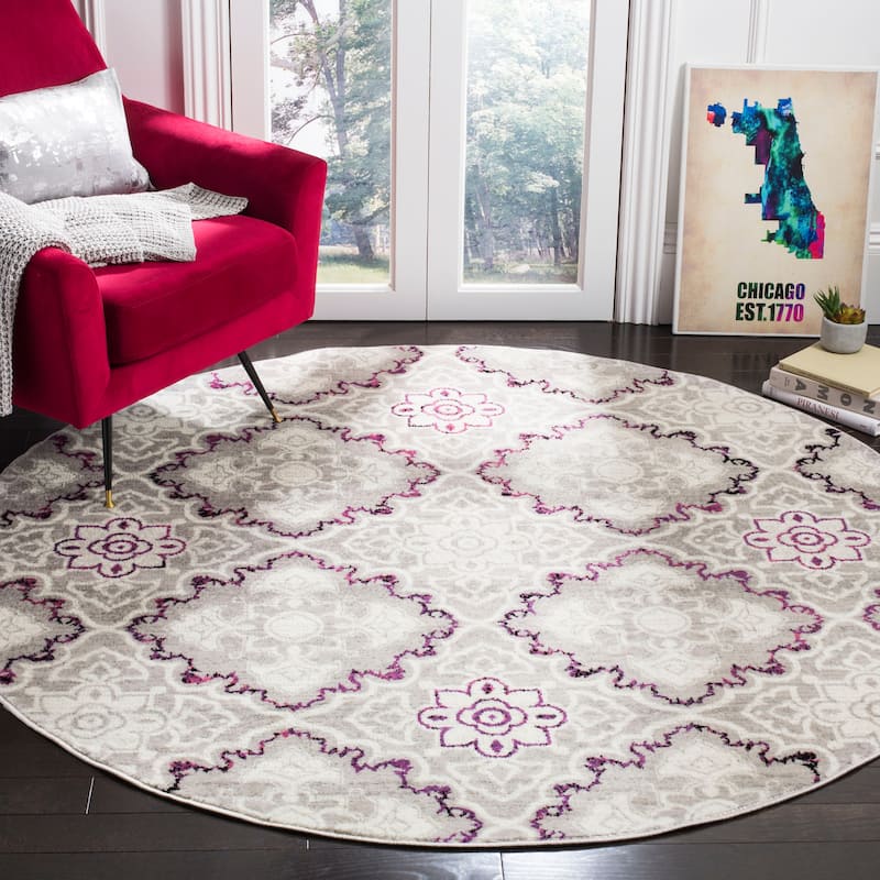 SAFAVIEH Skyler Jaike Modern Rug - 6'7" Round - Grey/Pink
