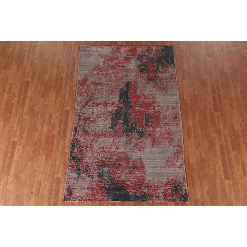Pink Abstract Area Rug Handmade Contemporary Wool Carpet - 5'1"x 8'3"