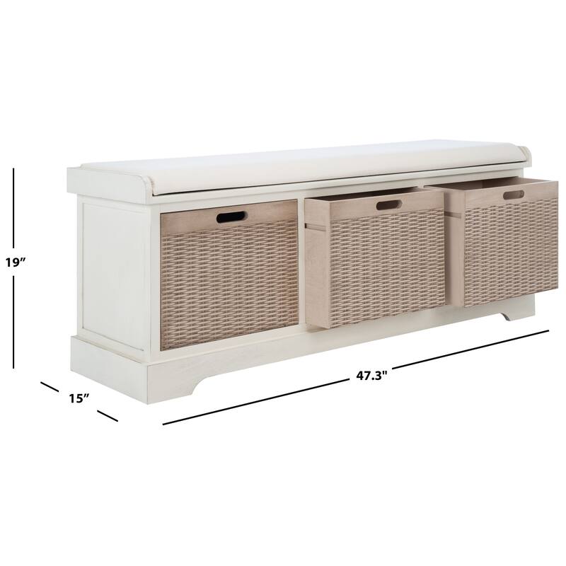 SAFAVIEH Fiorello 3-Drawer with Cushion Storage Bench - 47.3" W x 15" L x 19" H - 47Wx15Dx19H